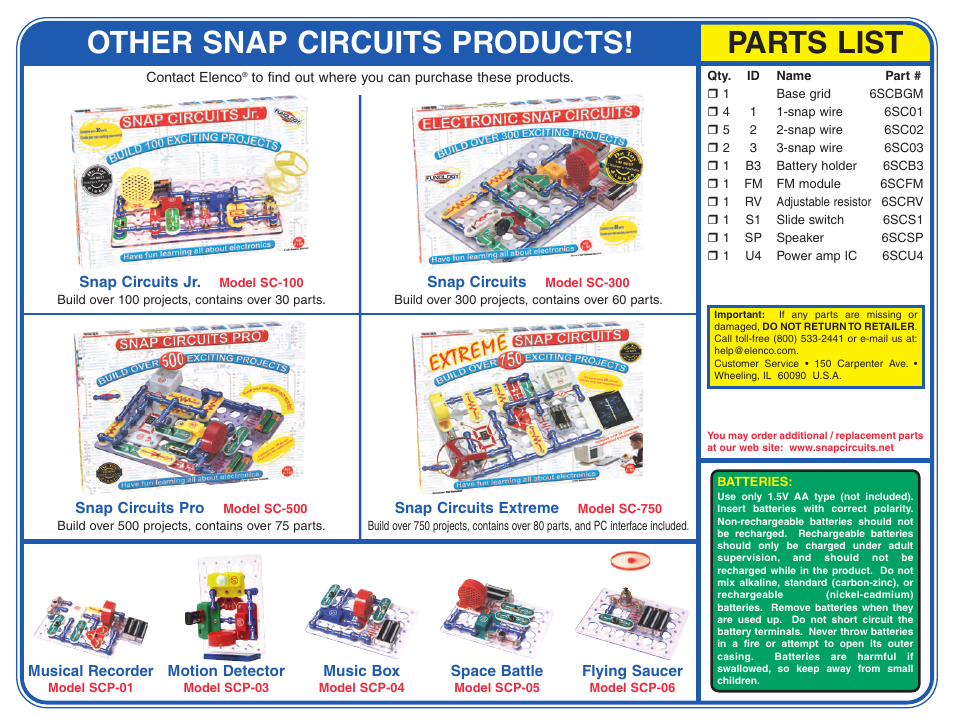 snap circuits extreme parts list