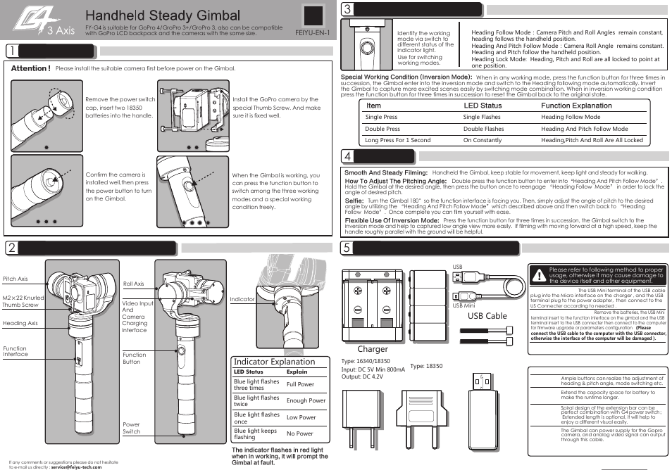Feiyu Tech G4 3 Axis Handheld Gimbal User Manual 2 Pages