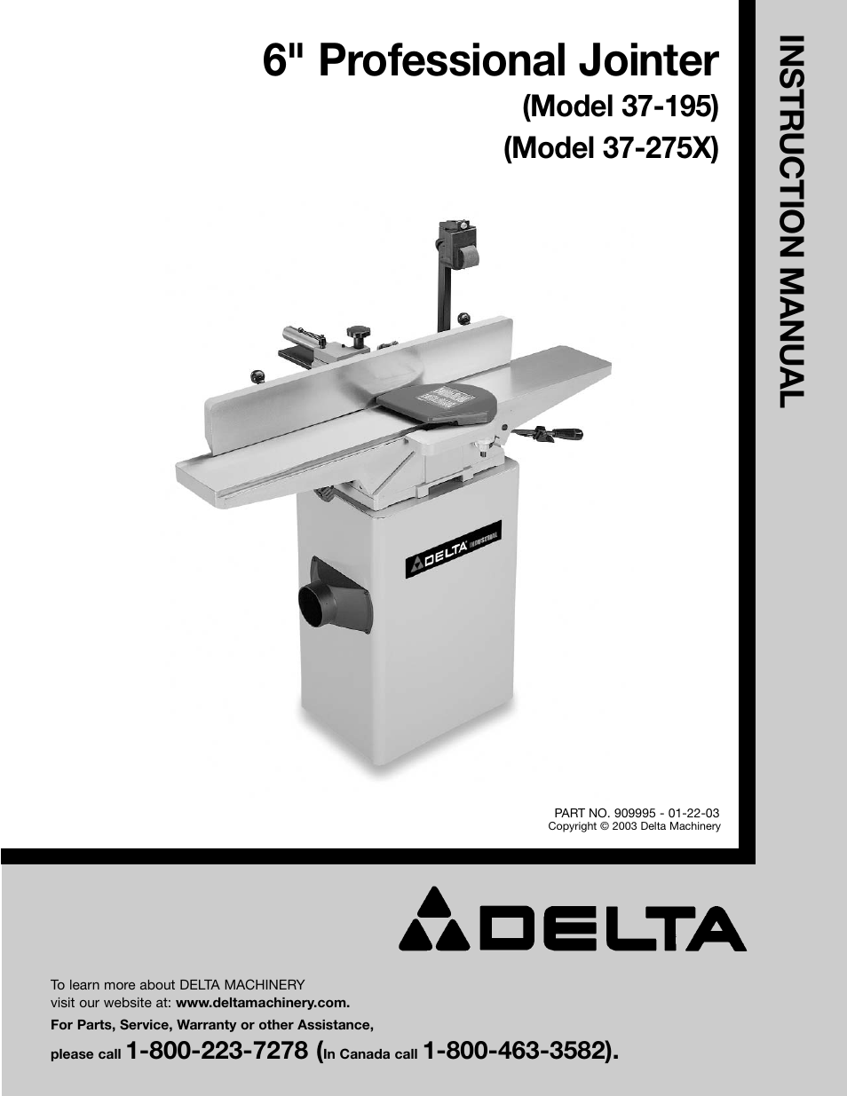 Delta DJ-15 6" Jointer Instructions Manual & Parts List PDF 