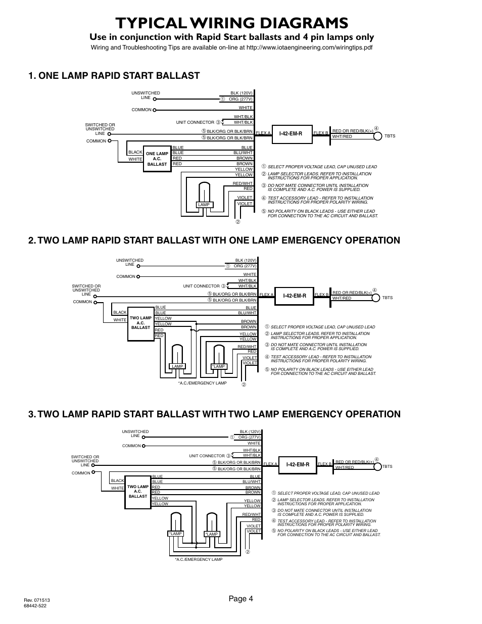 Typical wiring diagrams, Page 4 | IOTA I-42-EM-R User ... 277v lighting wiring diagram 