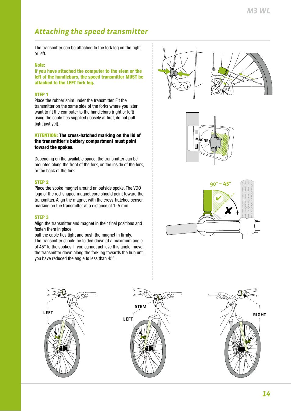 14 m3 wl, Attaching the speed transmitter | VDO M3WL User Manual | Page 14 / 41