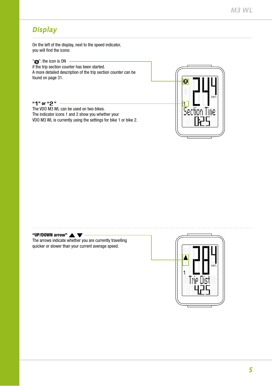 5m3 wl display | VDO M3WL User Manual | Page 5 / 41
