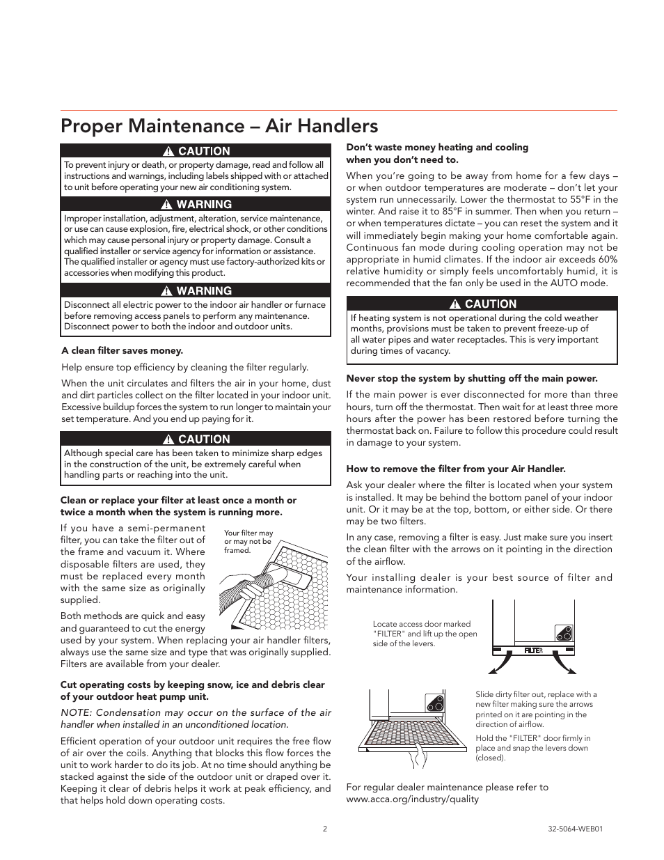 Proper maintenance – air handlers | Trane XR80 User Manual | Page 2 /