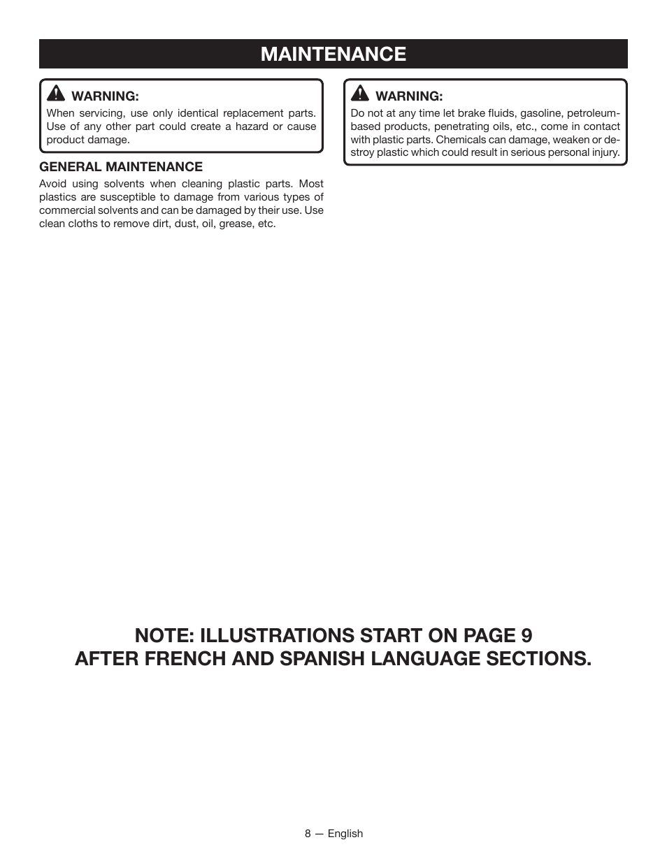 Maintenance | Ryobi P742 User Manual | Page 8 / 28 | Original mode