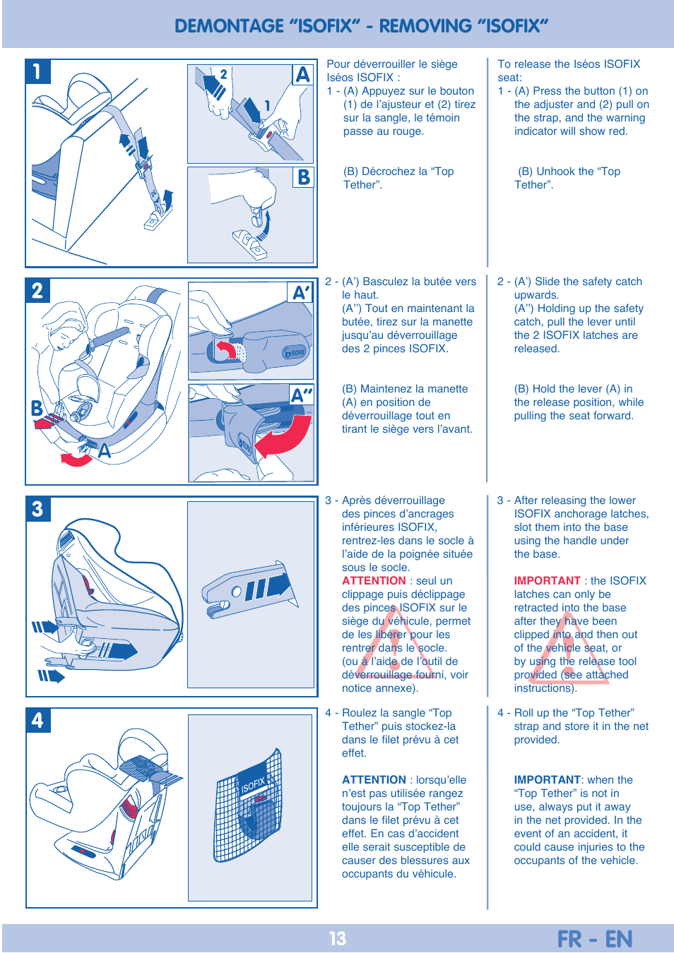 logo steak Hubert Hudson Fr - en, Demontage “isofix” - removing “isofix” 13 | Bebe Confort Iseos  IsoFix User Manual | Page 13 / 40 | Original mode