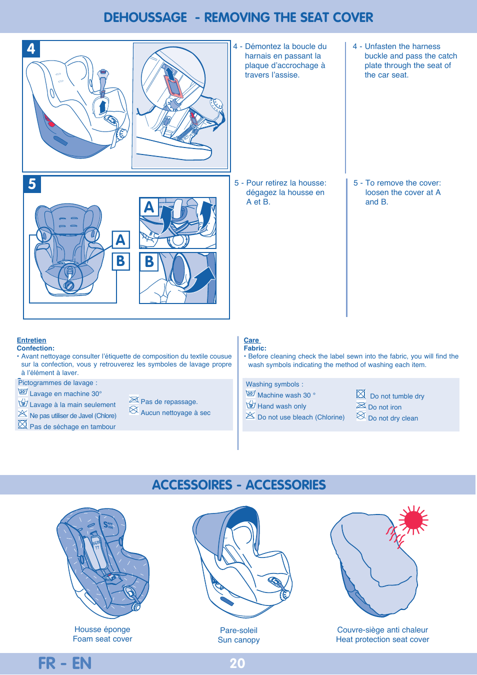 Fr En Dehoussage Removing The Seat Cover Accessoires Accessories Bebe Confort Iseos Isofix User Manual Page 40
