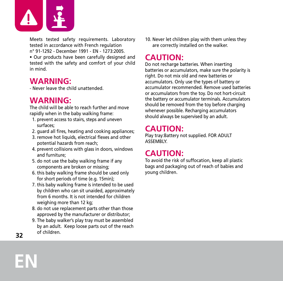 Warning Caution Bebe Confort Kamino User Manual Page 32 76