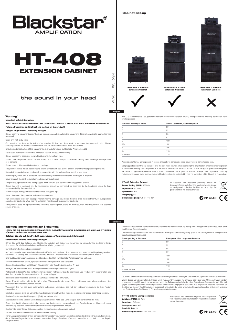 Blackstar Ht 408 User Manual 2 Pages