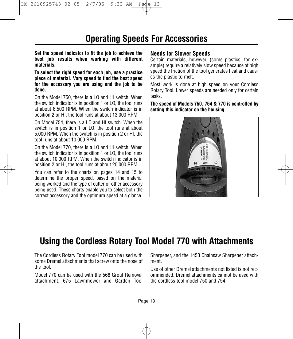 Operating accessories | Dremel 770 User Manual | Page 13 68