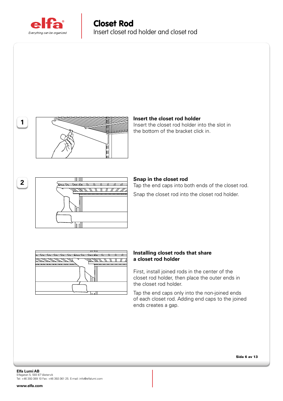 Elfa Closet Rod Holder And Rod User Manual 1 Page