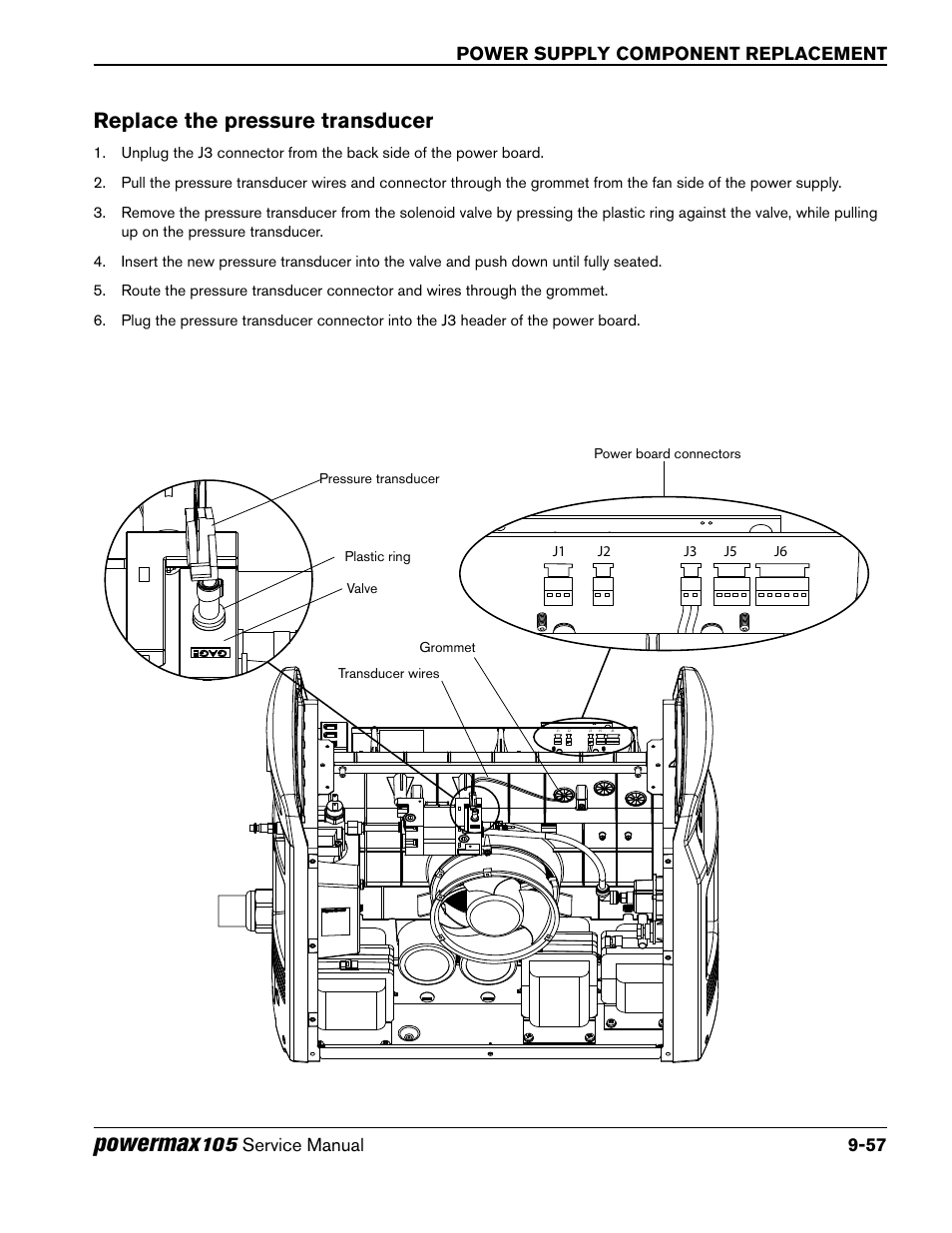 Replace the pressure transducer, Powermax, Power supply component  replacement | Hypertherm Powermax105 Service Manual User Manual | Page 255  / 343  Hypertherm Powermax 85 Wiring Diagram    Manuals Directory