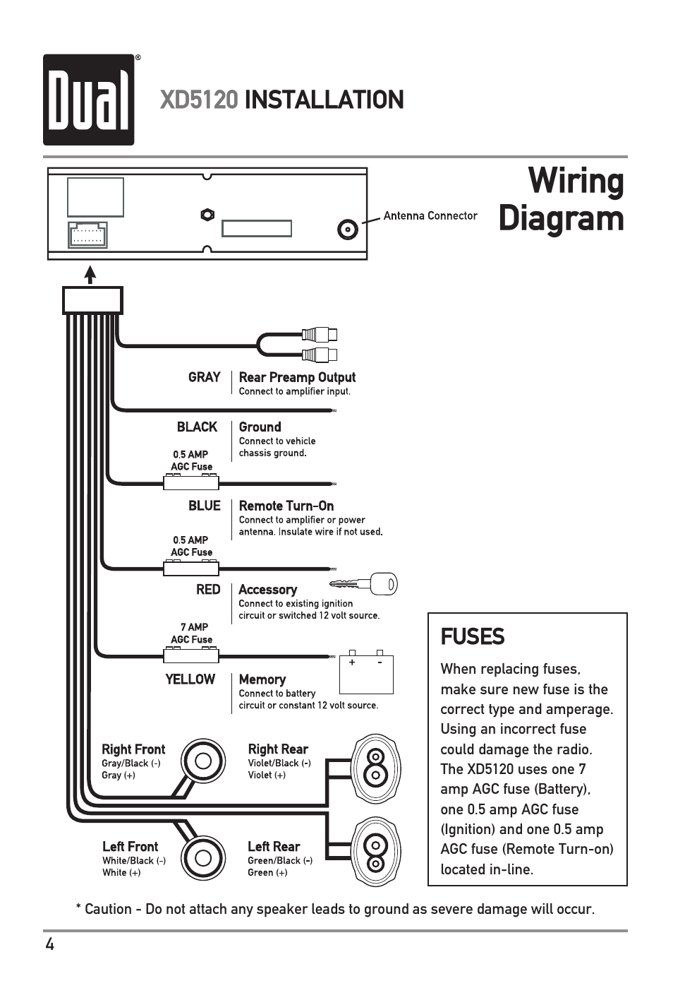Wiring diagram | Dual XD5120 User Manual | Page 4 / 12  Wiring Diagram For Radio 760835    Manuals Directory