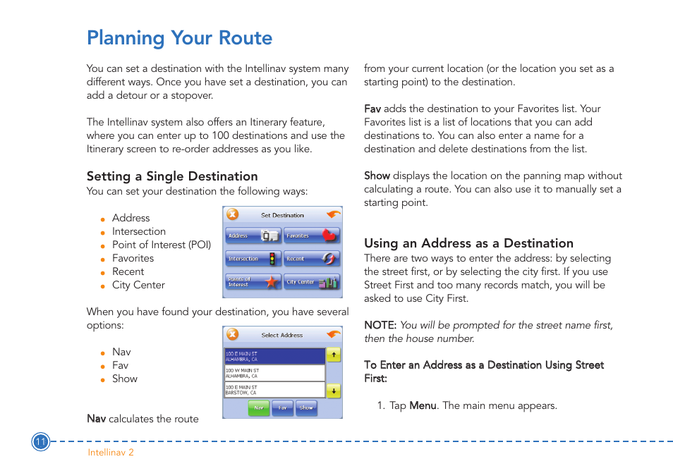 Planning your route | Intellinav 2 User Manual | Page 13 / 52