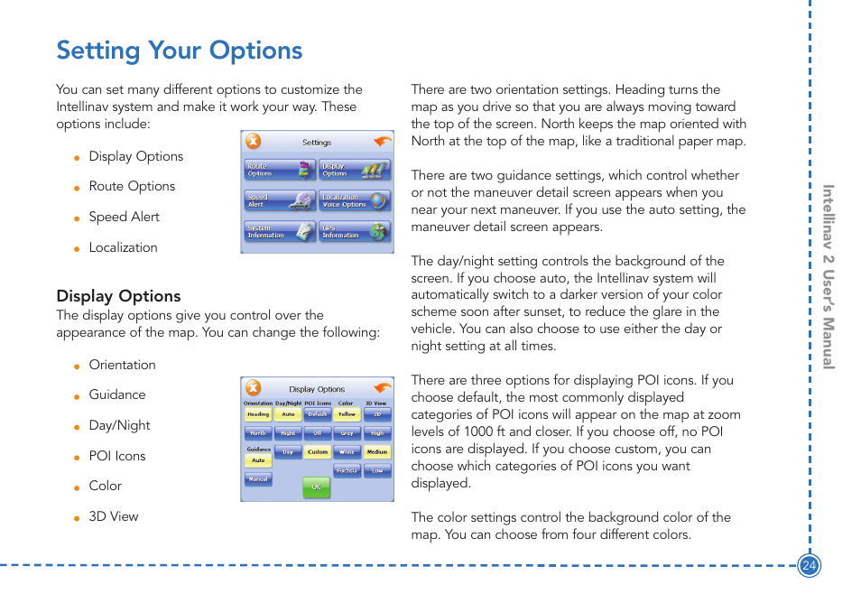 Setting your options | Intellinav 2 User Manual | Page 26 / 52