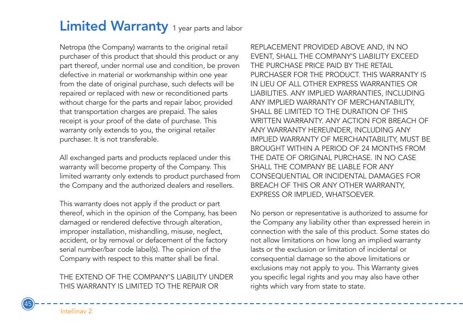 Limited warranty | Intellinav 2 User Manual | Page 47 / 52