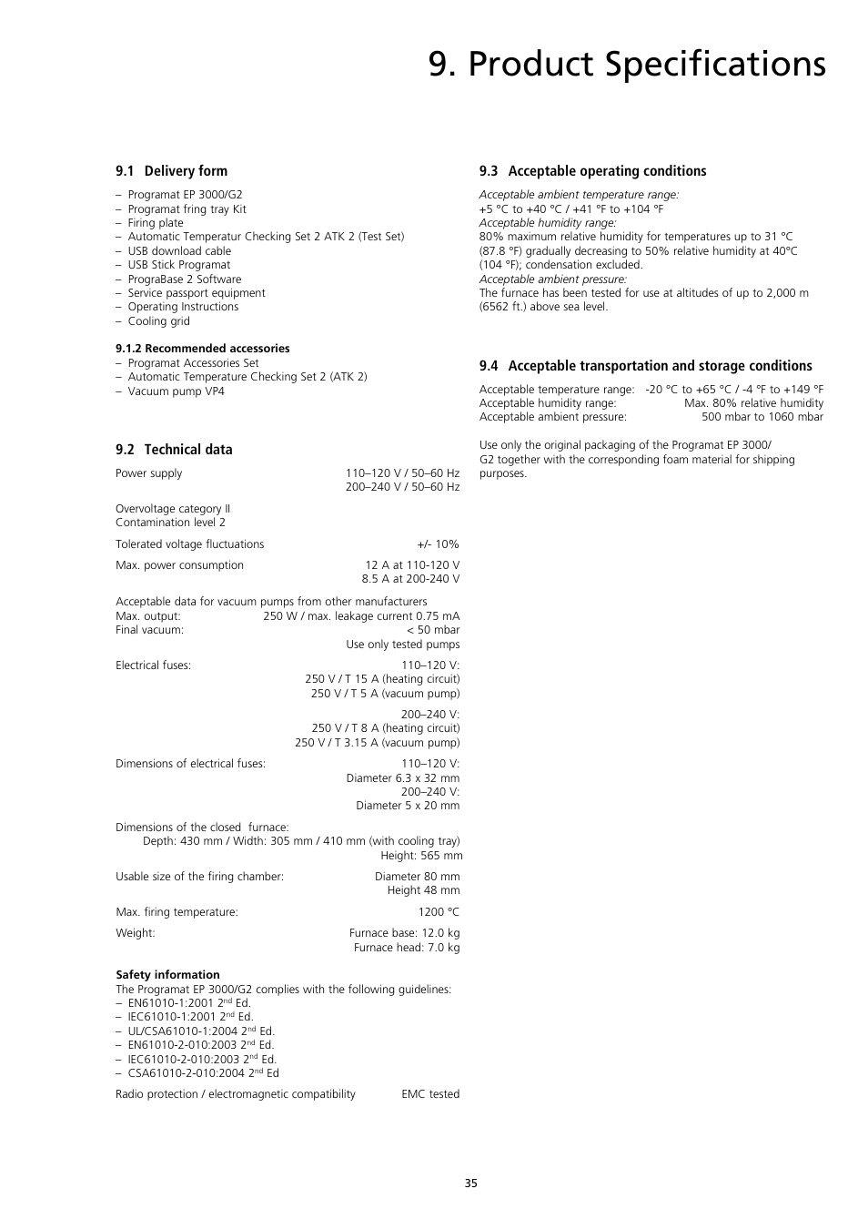 Product Specifications 1 Delivery Form 2 Technical Data Ivoclar Vivadent Ep3000 G2 User Manual Page 35 40