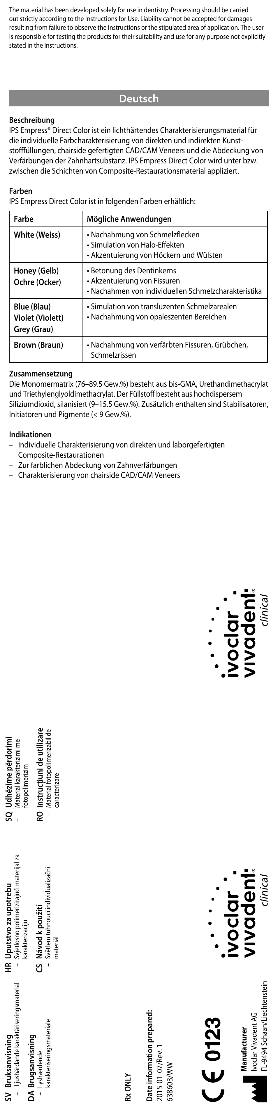 Deutsch Ivoclar Vivadent IPS Empress Direct Color User Manual Page