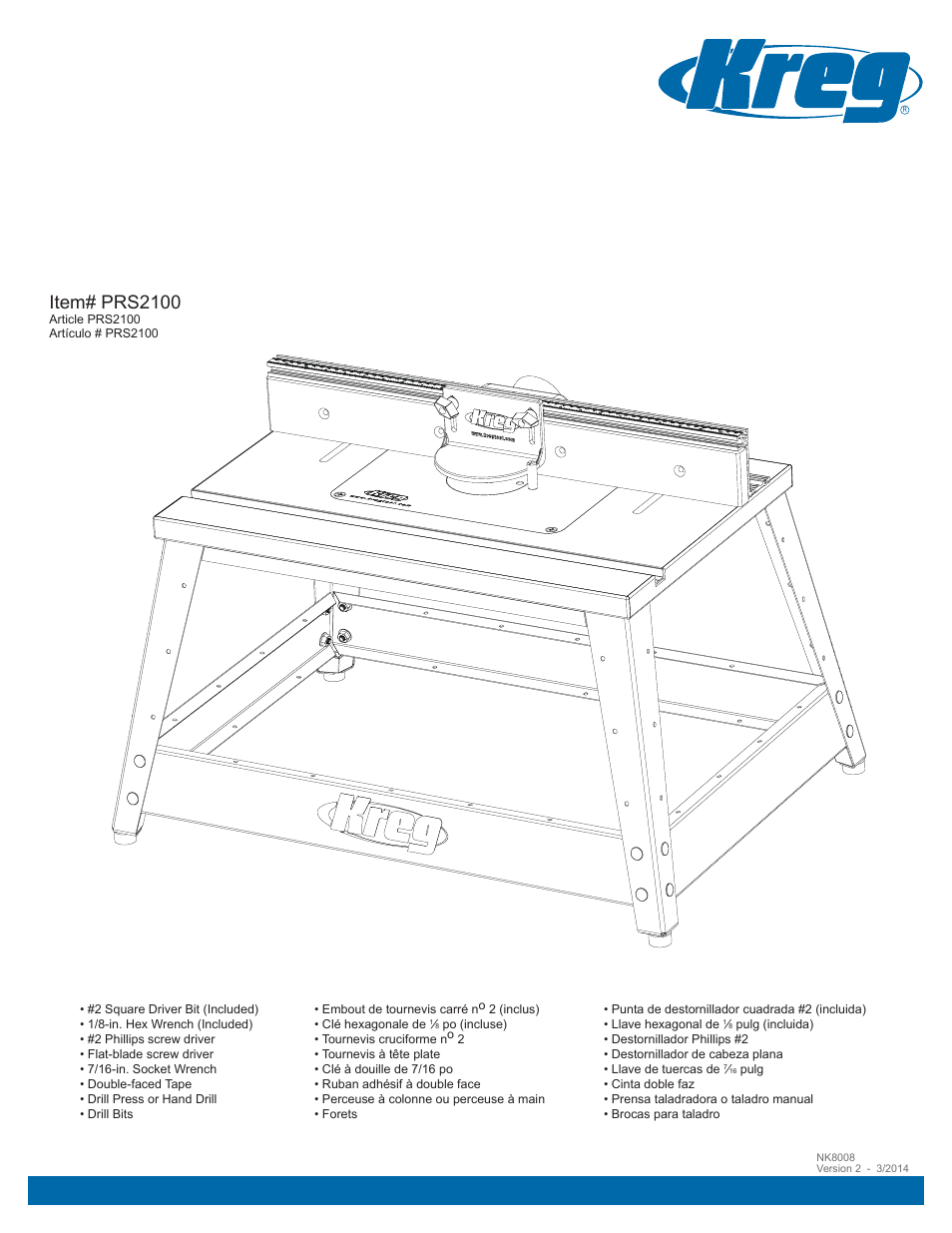Kreg PRS2100 Precision Benchtop Router Table User Manual | 28 pages