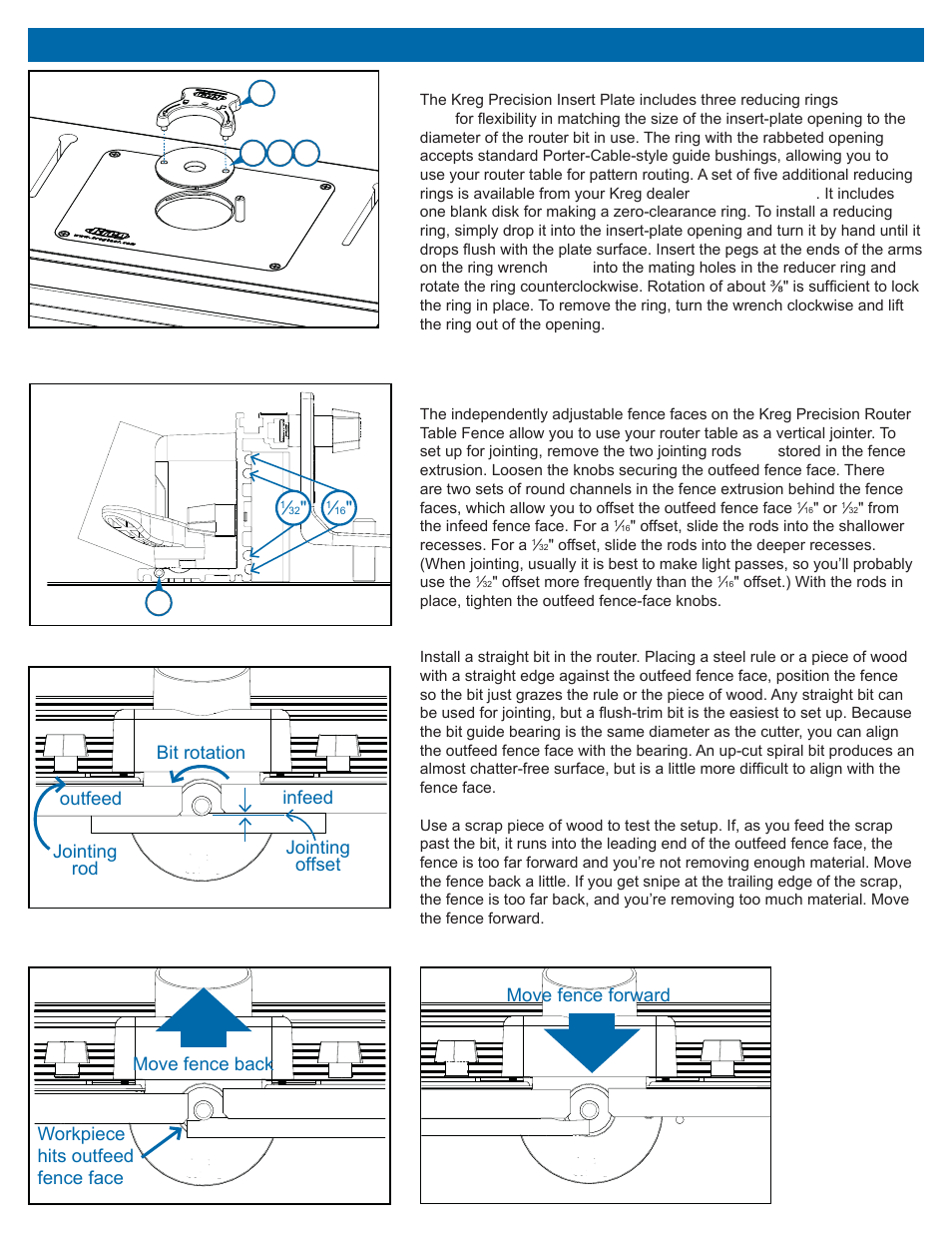 Using your router table, Reducing rings, Jointing | Kreg PRS2100 Precision Benchtop Router Table User Manual | Page 9 / 28