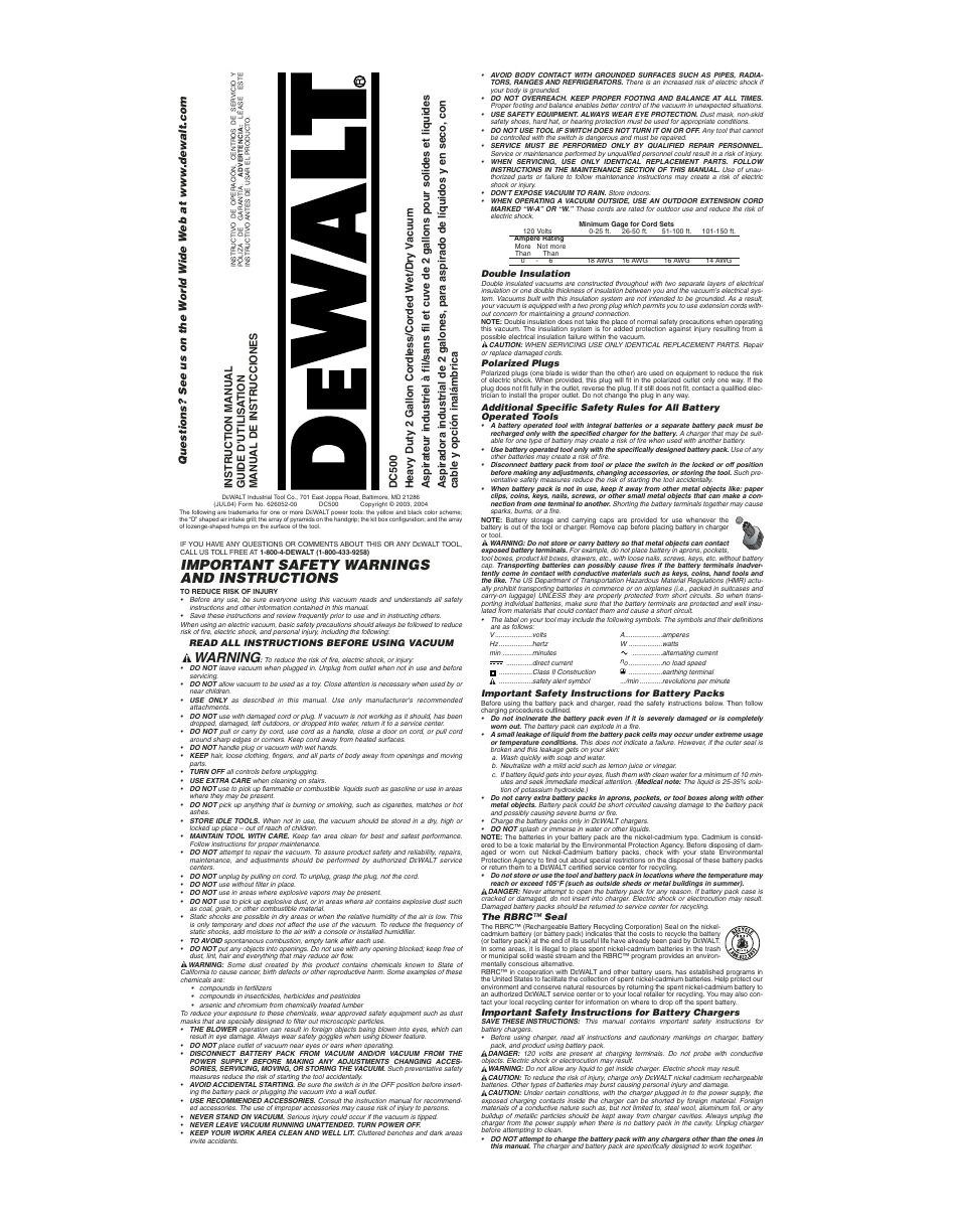 grænseflade Decode Plakater DeWalt dc500 User Manual | 7 pages