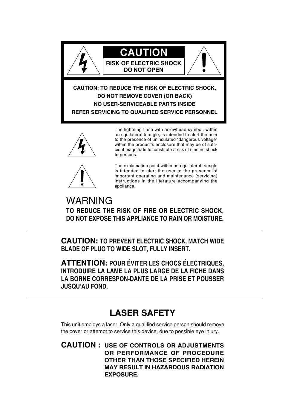 Warning, Laser safety, Caution | Attention | Marantz SA-11S1 User Manual | Page 2 / 29