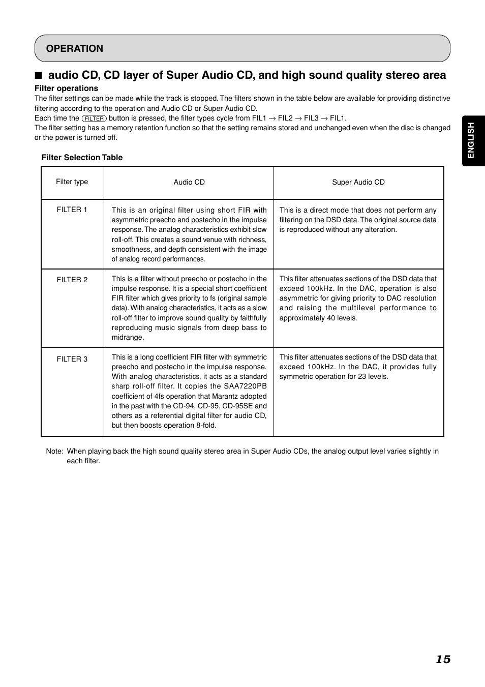 Operation | Marantz SA-11S1 User Manual | Page 20 / 29
