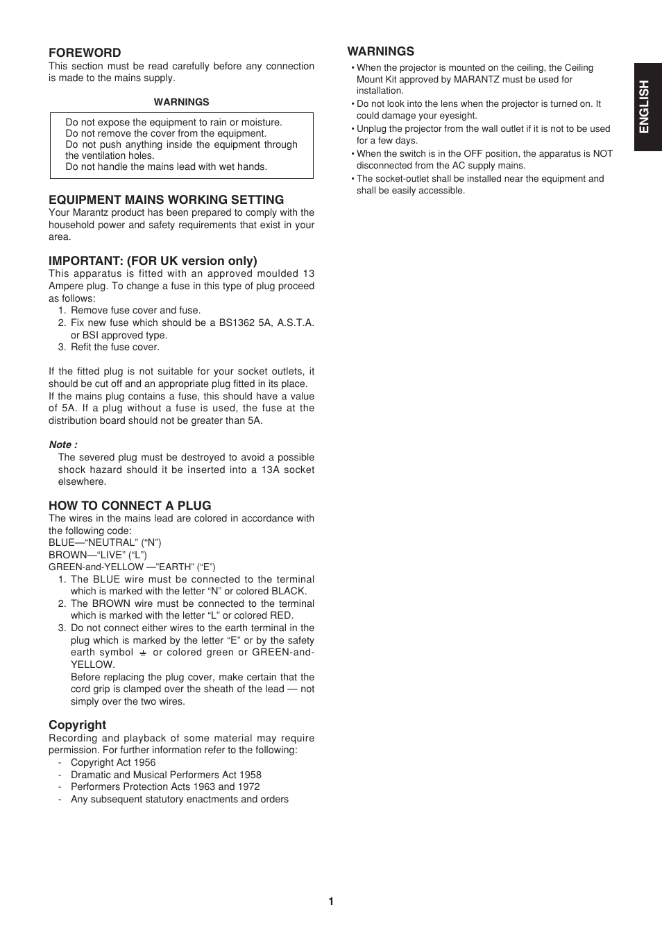 Marantz VP-12S1N User Manual | Page 3 / 31