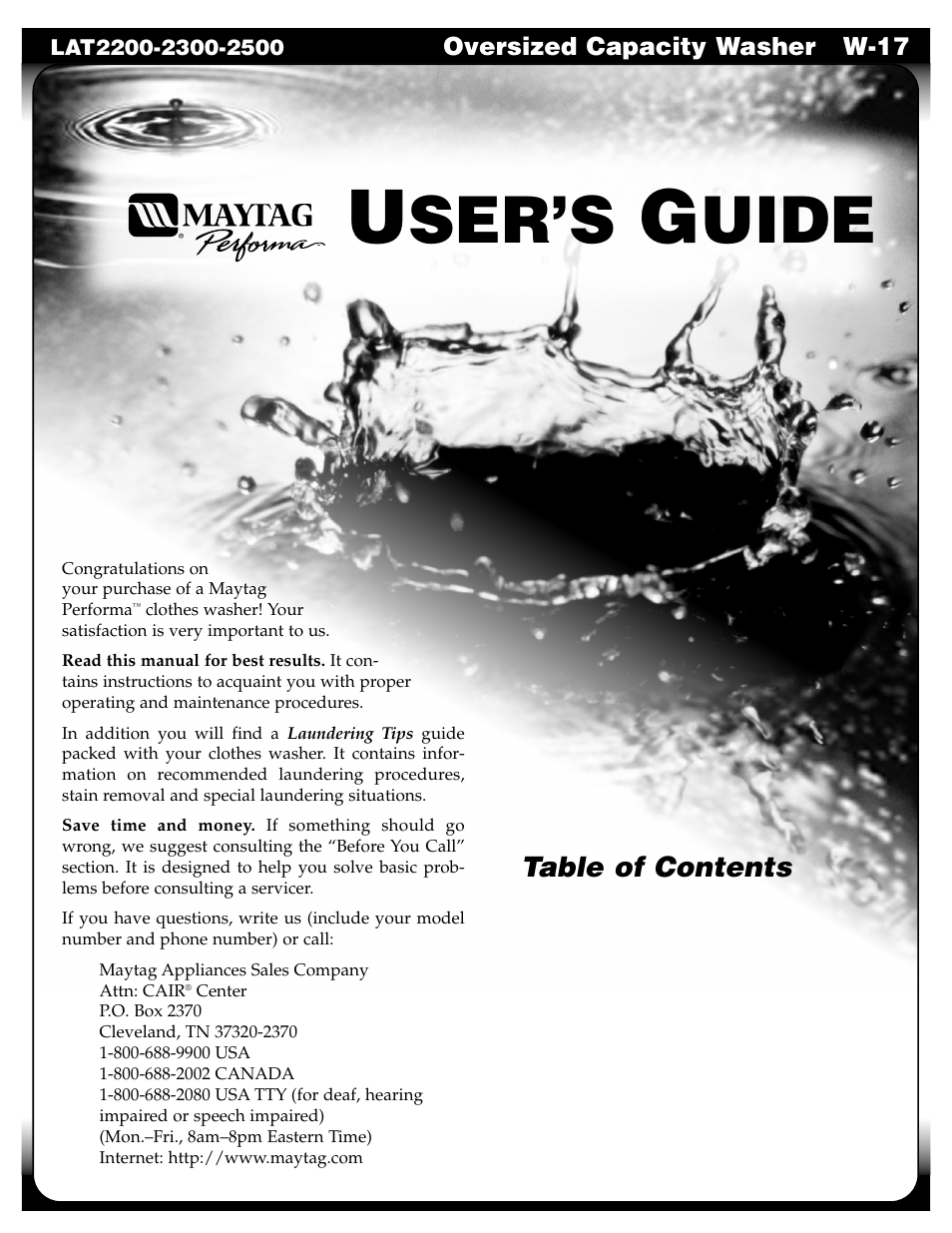 Maytag LAT2500AAE User Manual | 28 pages