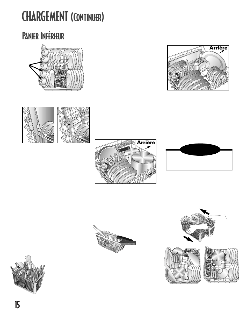 Chargement, Continuer), Panier inférieur | Remarque | Maytag MDB6657AWB User Manual | Page 16 / 36