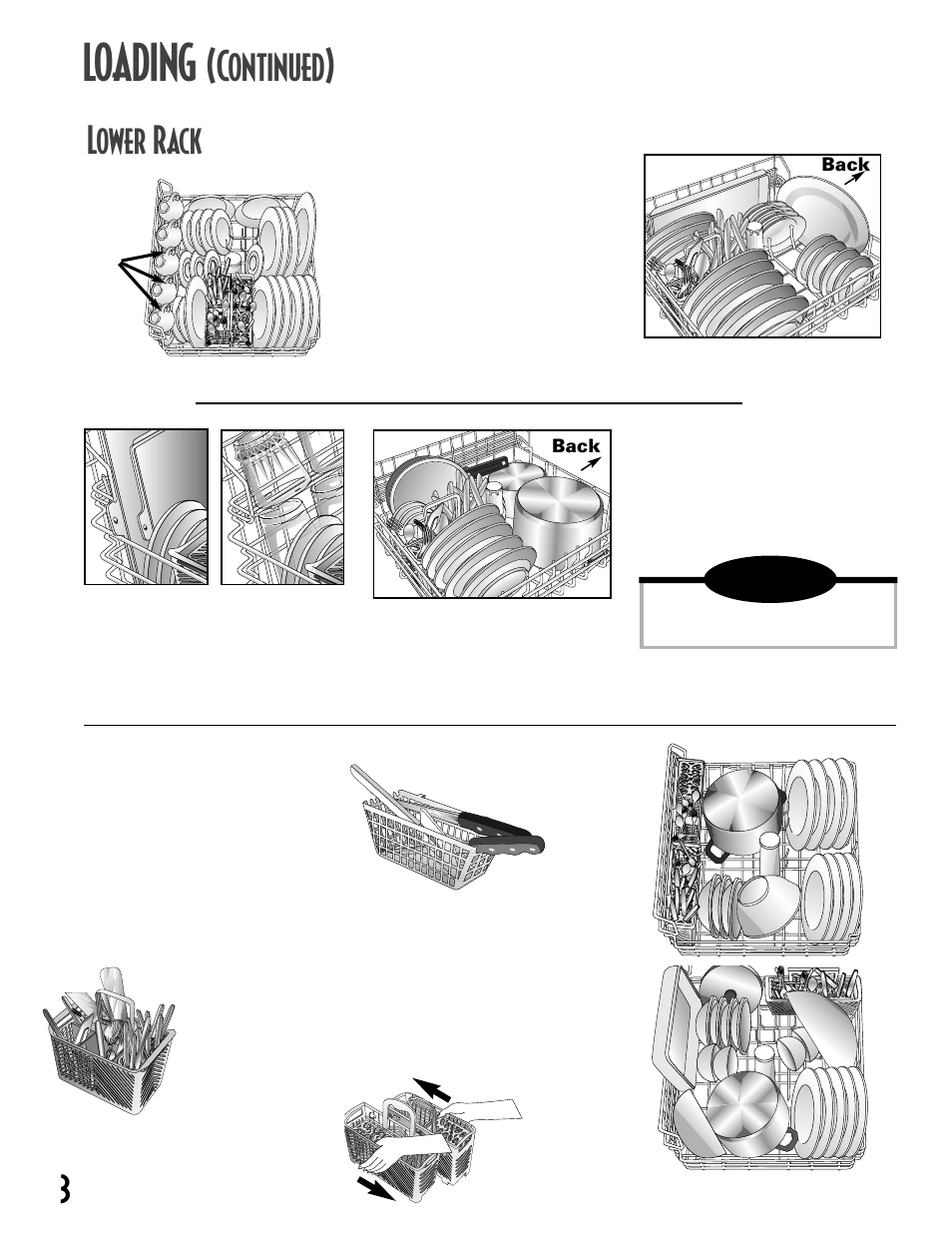 Loading, Continued), Lower rack | Maytag MDB6657AWB User Manual | Page 4 / 36