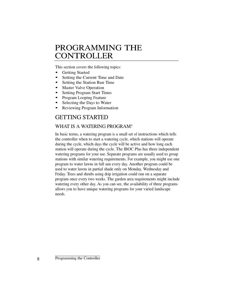 Programming the controller, Getting started | Irritrol IBOC-Plus User Manual | Page 10 / 28