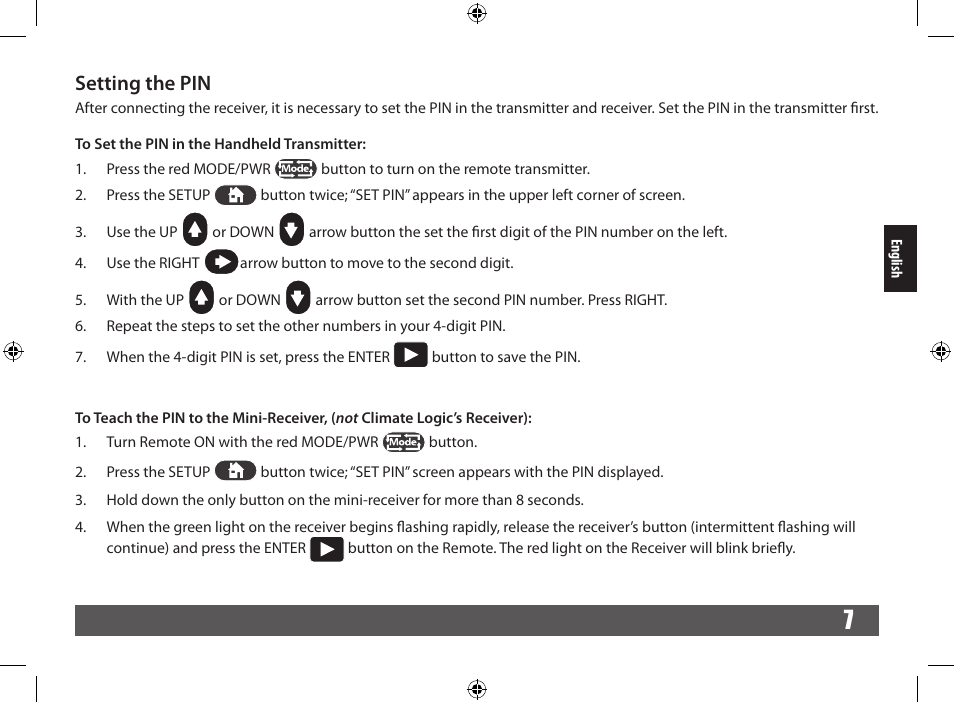 Setting the pin | Irritrol CRR User Manual | Page 7 / 36
