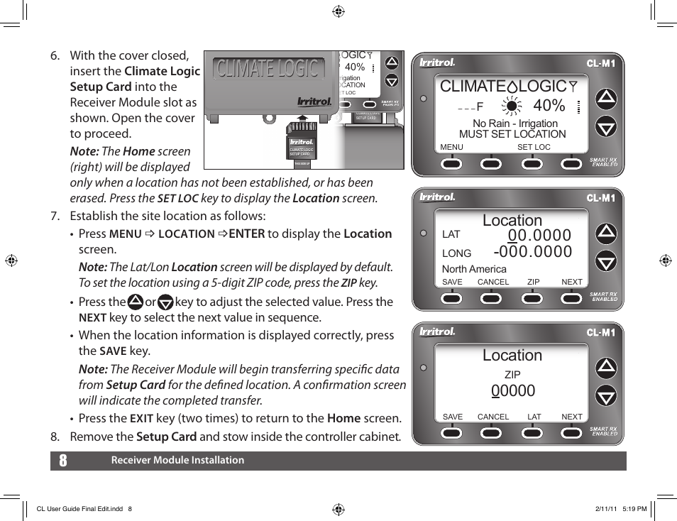 Climate logic, Location | Irritrol Climate Logic User Manual | Page 8 / 24