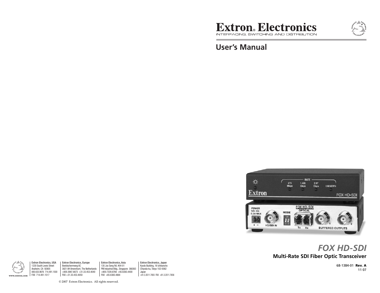 Extron Electronic Multi Rate Sdi Fiber Optic Transceiver Fox Hd Sdi User Manual Pages Extron Electronic Multi Rate Sdi Fiber Optic Transceiver Fox Hd Sdi User Manual Pages