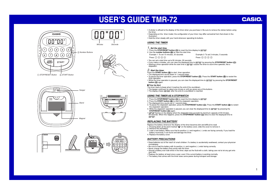 Casio TMR-72 User Manual | 1 page