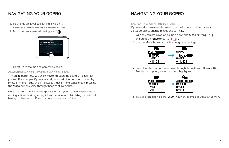 Navigating your gopro | GoPro Hero 5 Black User Manual | Page 10 / 47