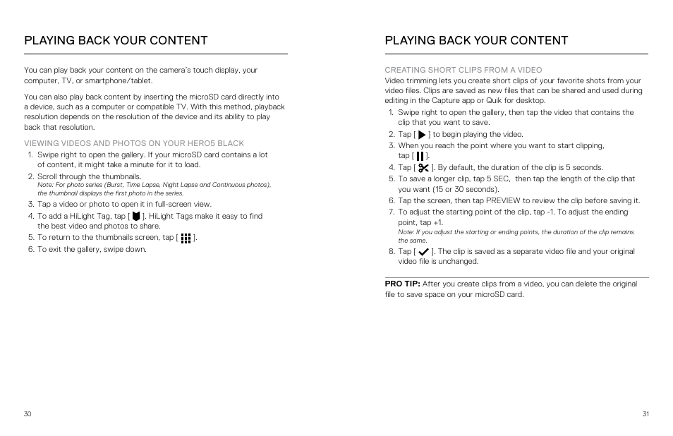 Playing back your content | GoPro Hero 5 Black User Manual | Page 16 / 47