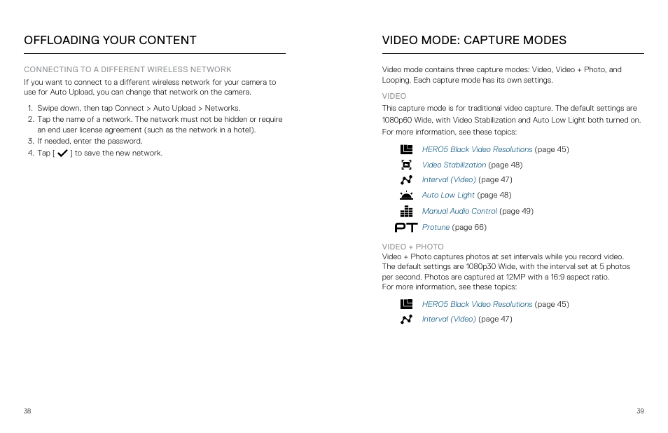 Video mode: capture modes, Offloading your content | GoPro Hero 5 Black User Manual | Page 20 / 47
