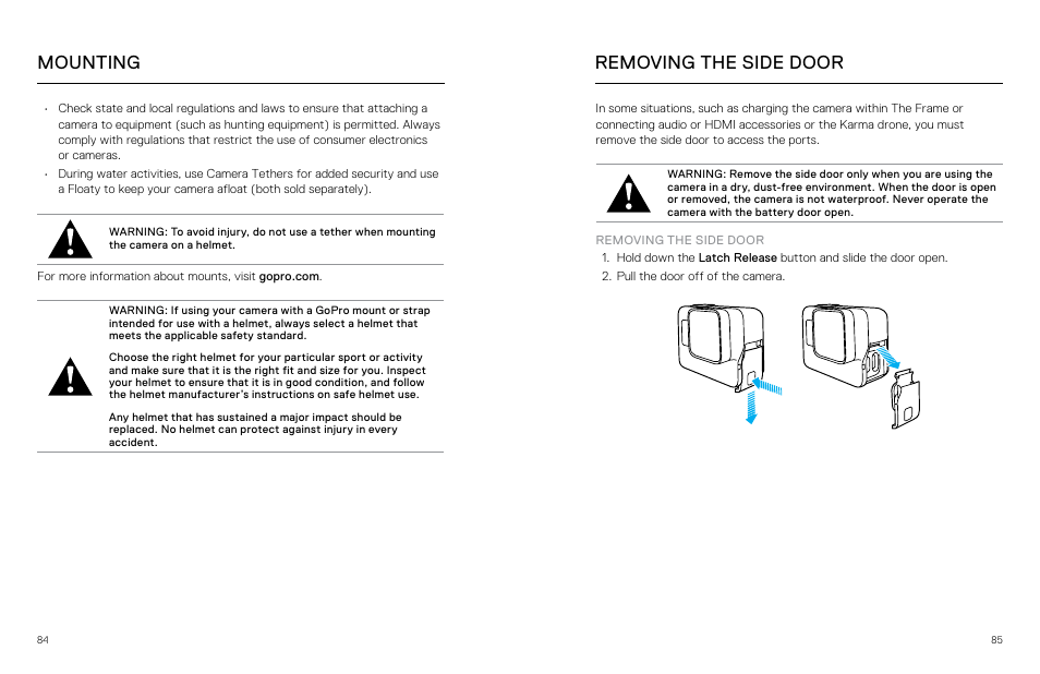 Removing the side door, Mounting | GoPro Hero 5 Black User Manual | Page 43 / 47