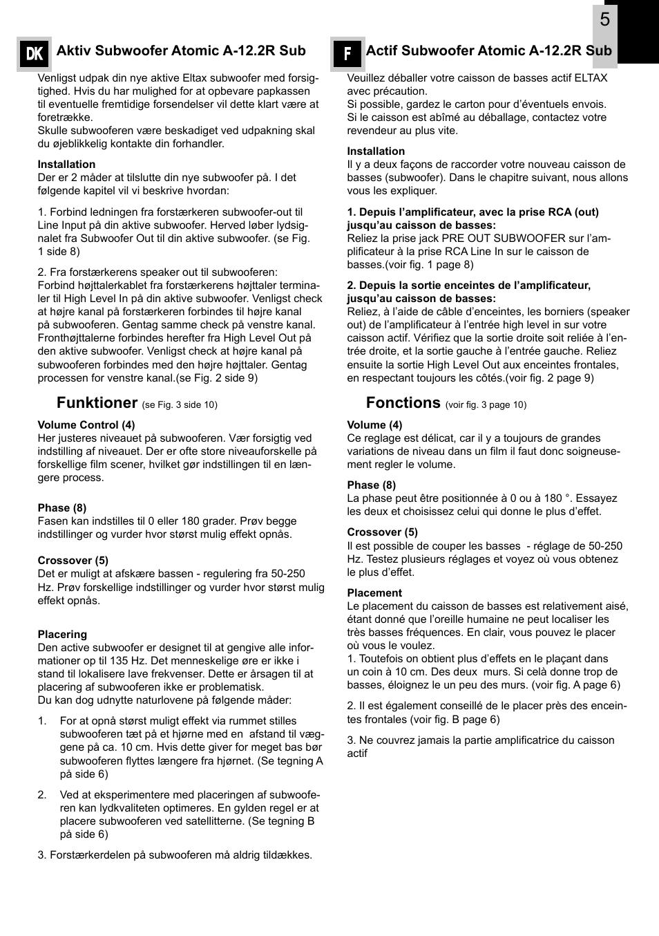 Tilskud produktion Skorpe Dk f, Funktioner, Fonctions | Eltax Atomic A-12.2R User Manual | Page 5 /  12 | Original mode