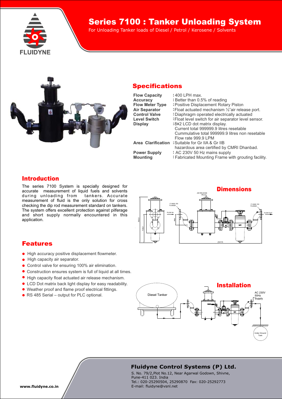 Fluidyne Control Systems 7100 Series Tanker Unloading System User Manual 1 Page
