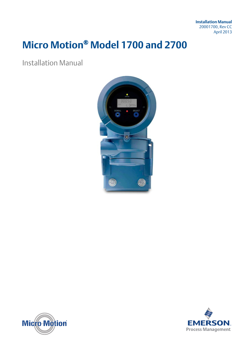 Emerson MICRO MOTION 1700 User Manual | 124 pages | Original mode