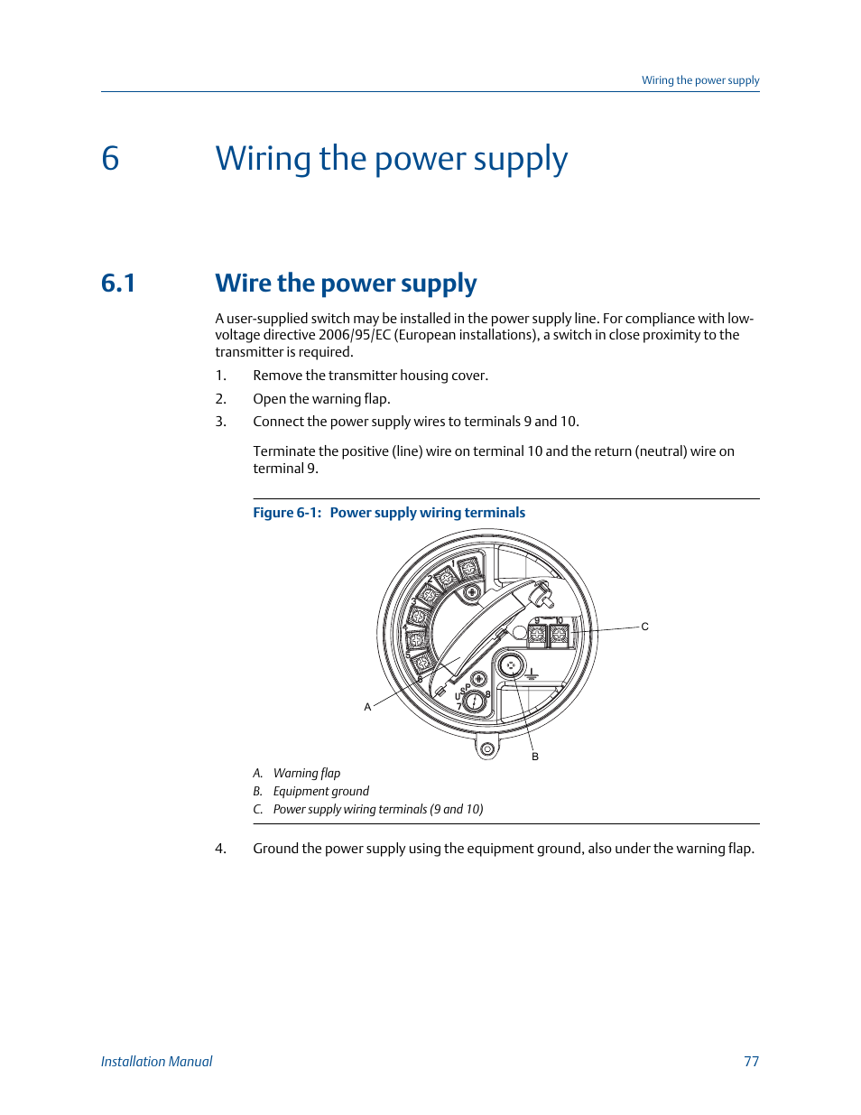 Wiring The Power Supply Wire The Power Supply Chapter 6 Emerson Micro Motion 1700 User Manual Page 81 124 Original Mode
