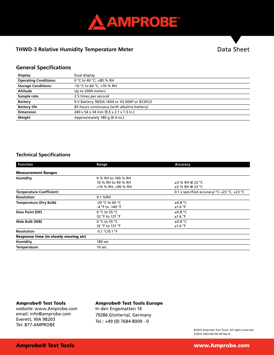 Amprobe THWD-3 Relative Humidity Temperature Meter 