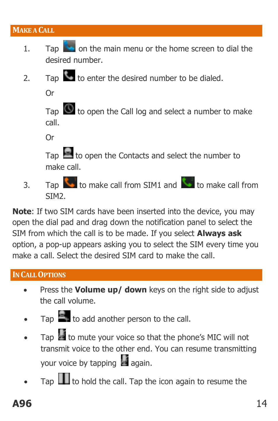 Ake a, Ptions, A96 14 | Micromax Canvas Power User Manual | Page 14 / 56