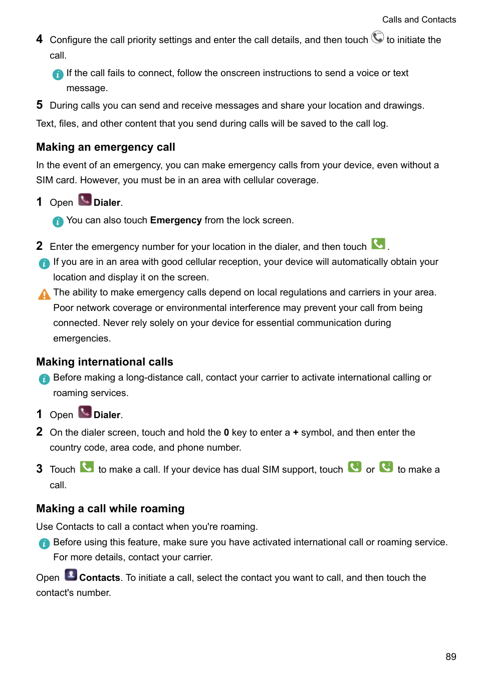 Making An Emergency Call Making International Calls Making A Call While Roaming Huawei P10 User Manual Page 95 158