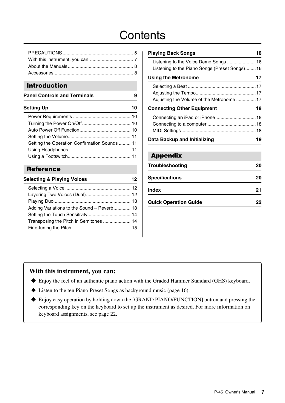 Yamaha P-45 User Manual | Page 7 / 24