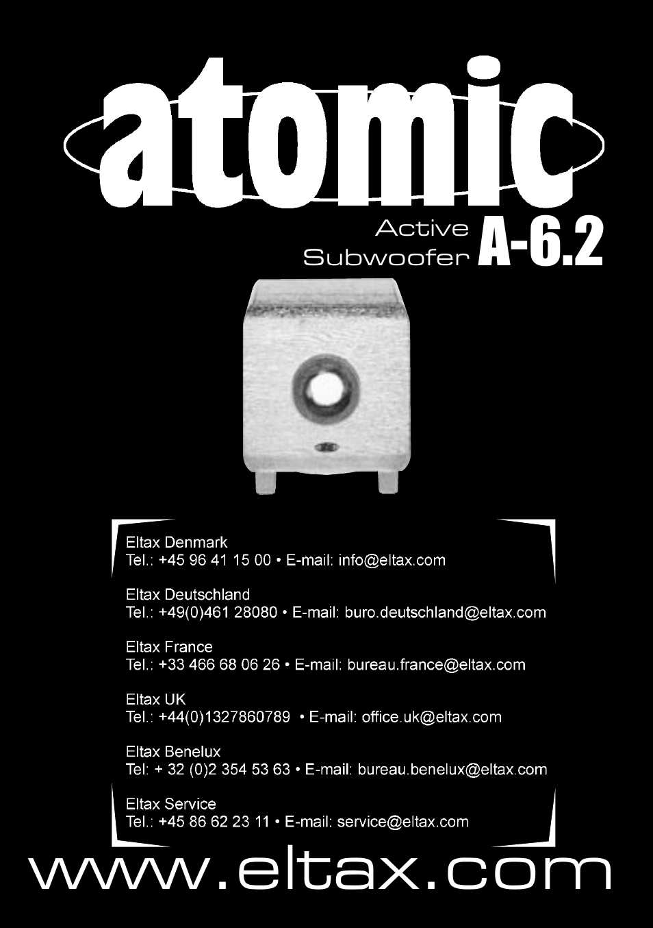 dusin Tilslutte involveret A-6.2, Active subwoofer | Eltax Atomic A-6.2 User Manual | Page 12 / 12