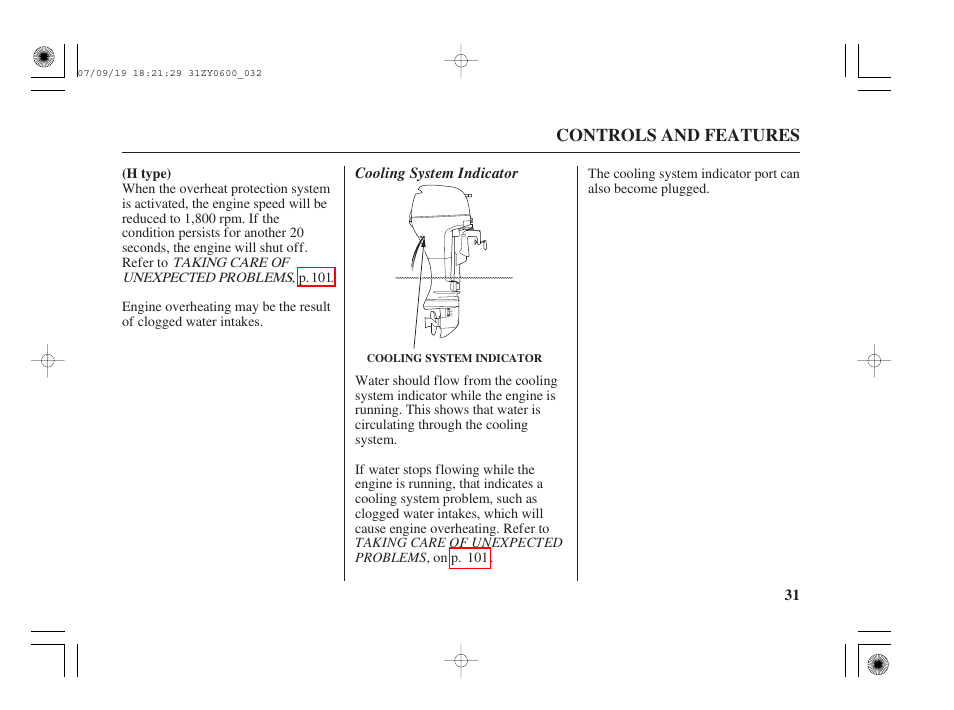 Cooling system indicator  HONDA BF20D User Manual  Page 33 / 148