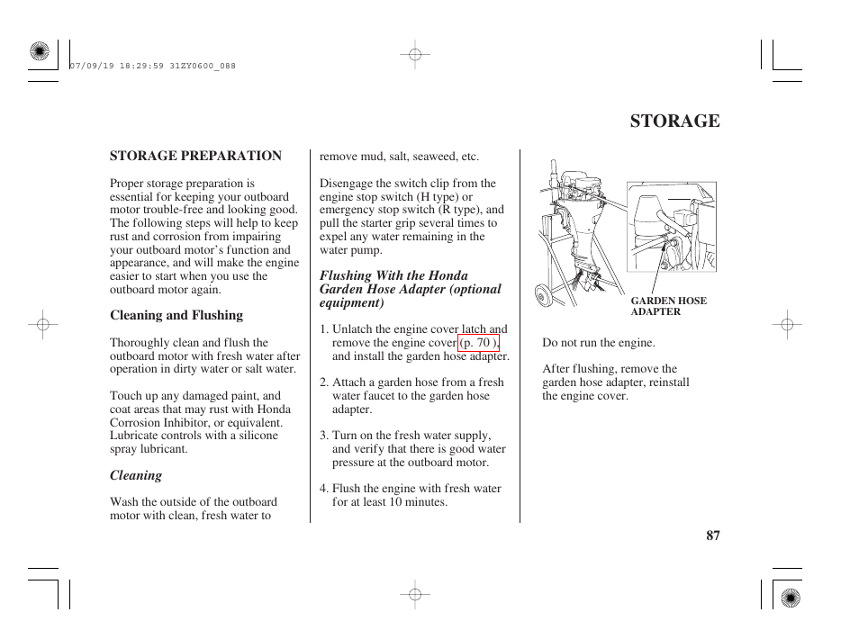 Storage, Storage preparation, Cleaning and flushing  HONDA BF20D 